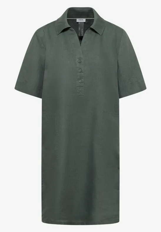 Knielanges Kleid aus Leinen just khaki
