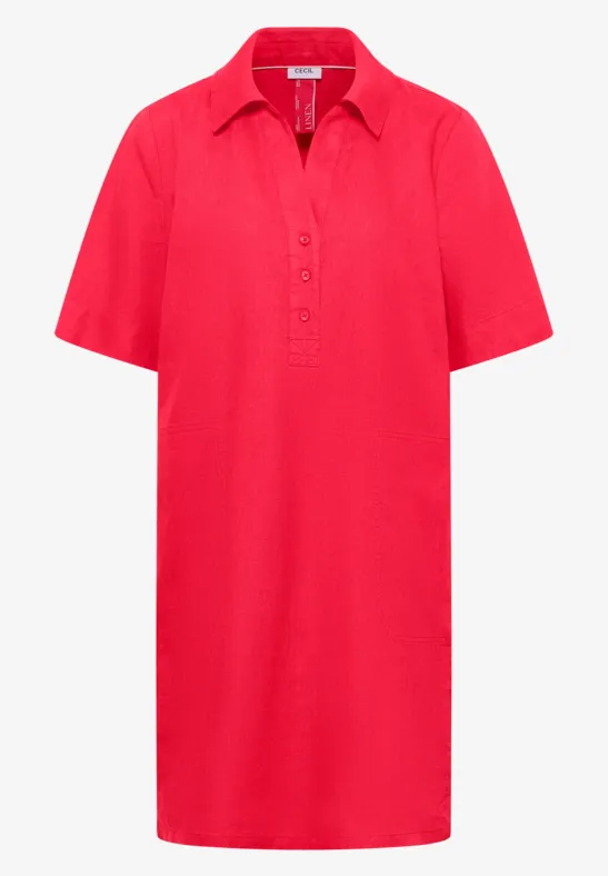 Knielanges Kleid aus Leinen fresh red