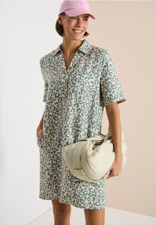 Knielange jurk van linnenmix macadamia beige