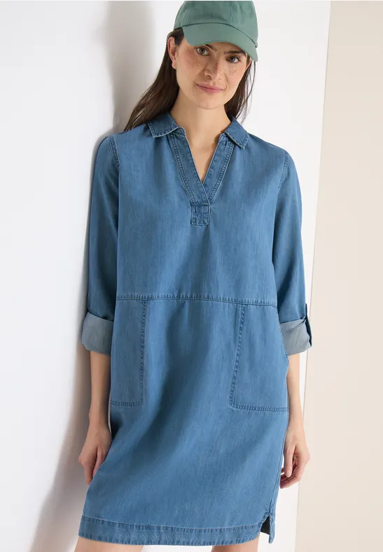 Robe à longueur de genou en look denim mid blue wash