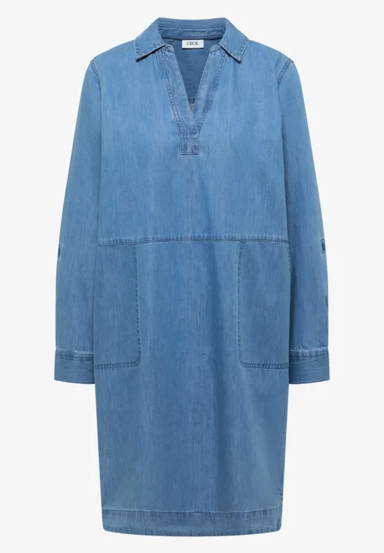 Robe à longueur de genou en look denim mid blue wash