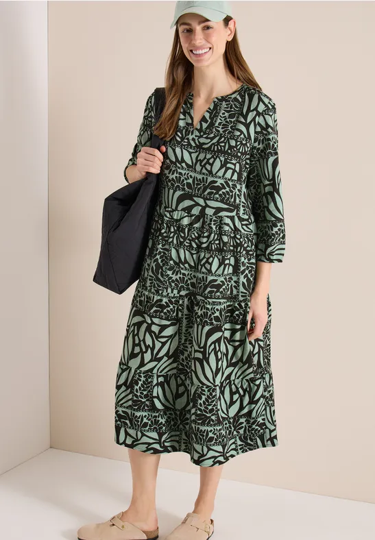 Midi-jurk met patchworkprint raw khaki