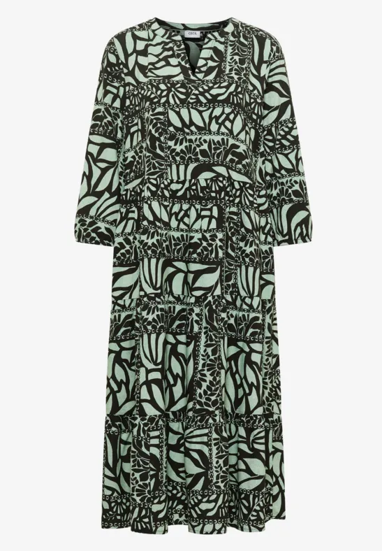 Midi-jurk met patchworkprint raw khaki