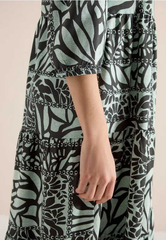 Midi-jurk met patchworkprint raw khaki