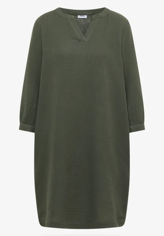 Knielanges Kleid in Musselin-Qualität khaki
