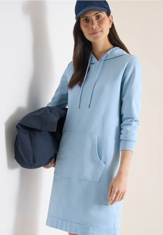 Knielange jurk met capuchon fresh water blue