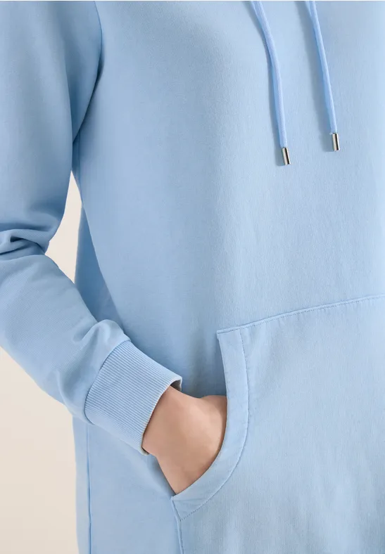 Knielange jurk met capuchon fresh water blue