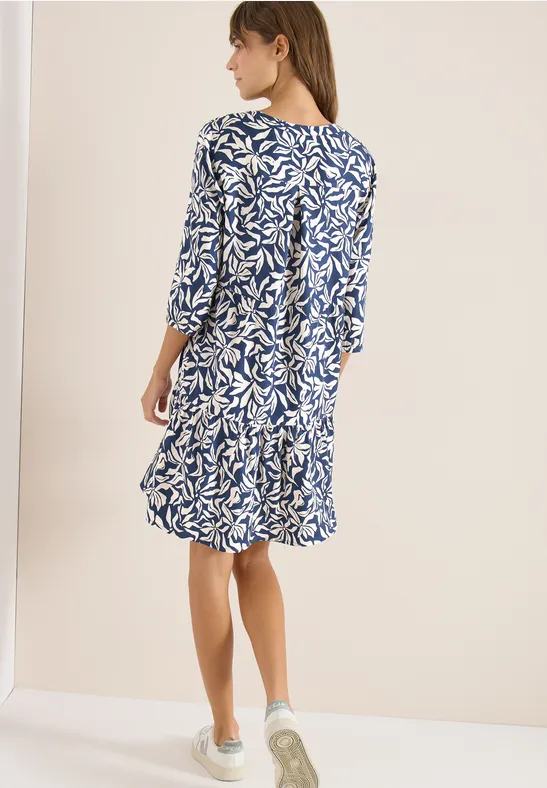 Knielange jurk met volants sporty denim blue