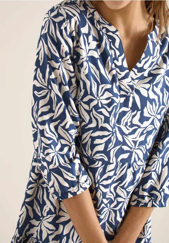 Knielange jurk met volants sporty denim blue