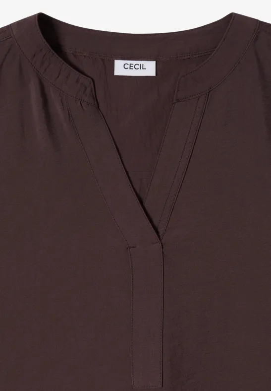 Donkerbruine damesblouse van CECIL met V-hals en eenvoudige pasvorm.