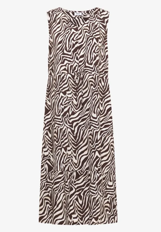 Robe longue sans manches à motifs zèbre marron et blanc