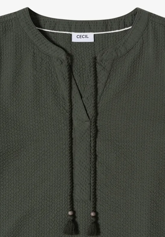 Knielanges Kleid in Seersuckerqualität khaki