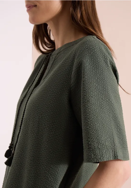 Knielanges Kleid in Seersuckerqualität khaki