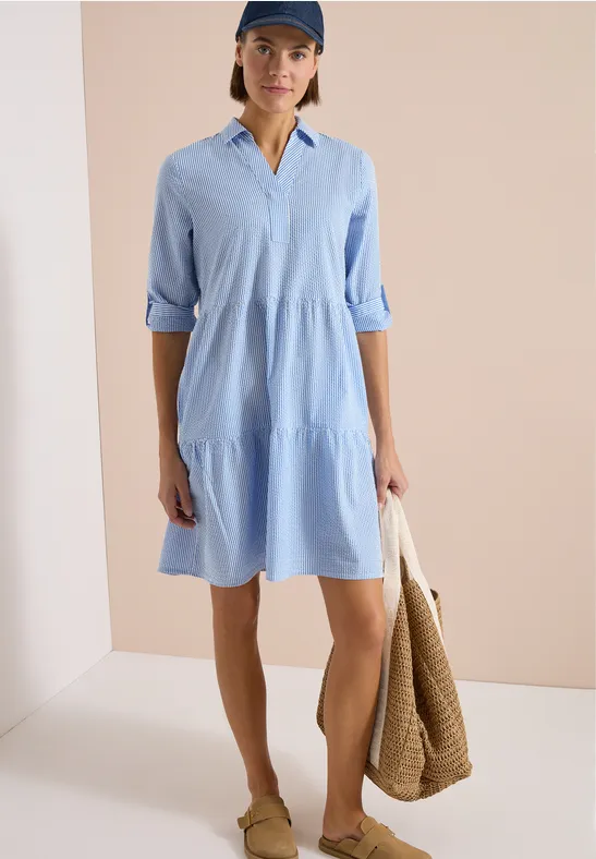 Robe longueur genou en qualité seersucker blouse blue