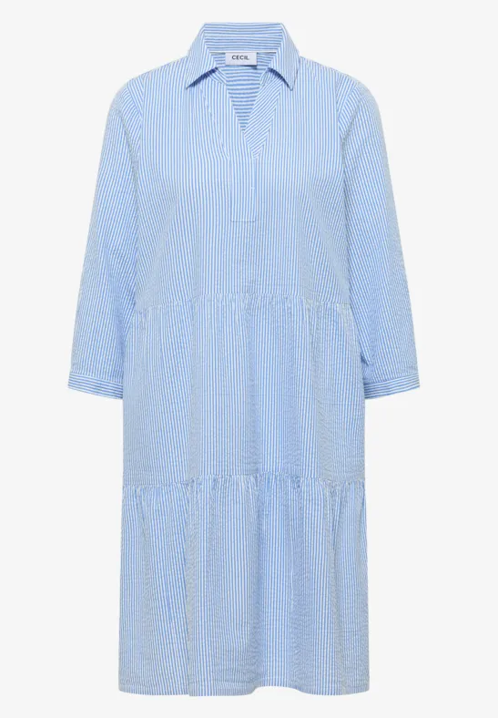 Robe longueur genou en qualité seersucker blouse blue