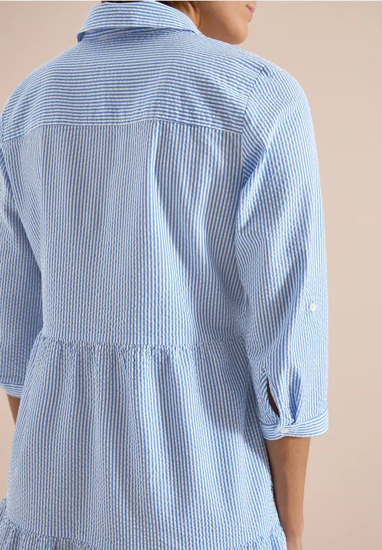Robe longueur genou en qualité seersucker blouse blue