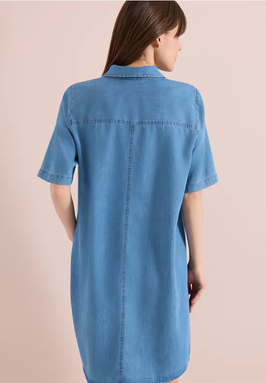 Knielange jurk in denimlook mid blue wash