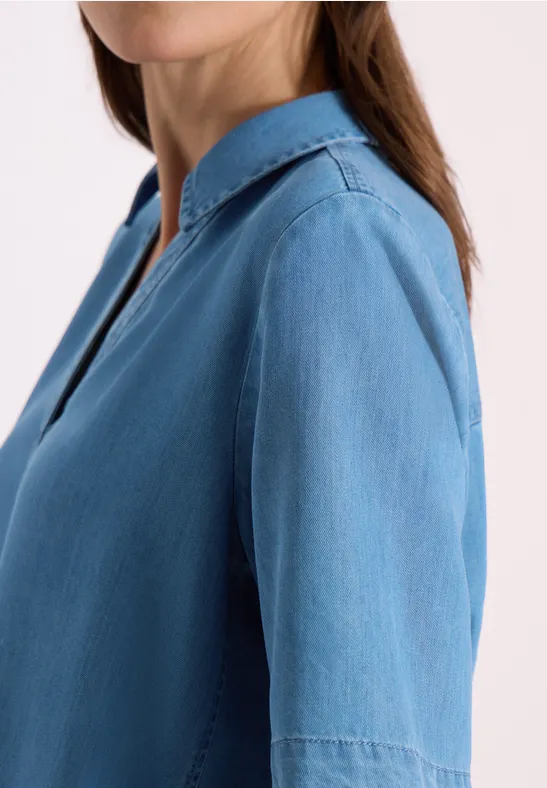 Knielange jurk in denimlook mid blue wash