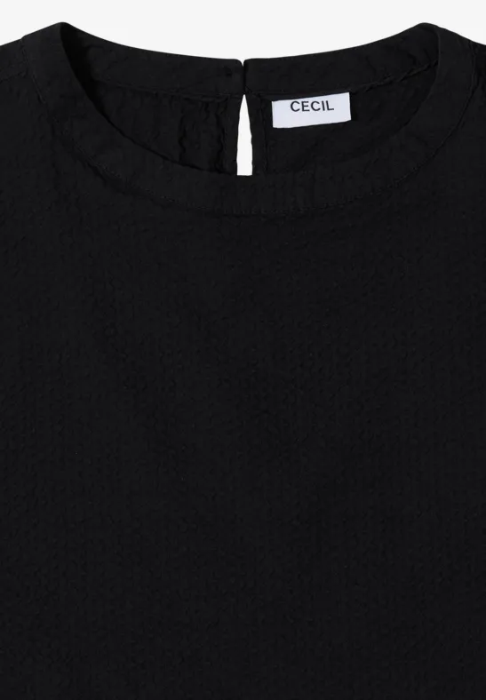 Zwart structuur-topje voor dames met ronde hals en 'CECIL'-label.