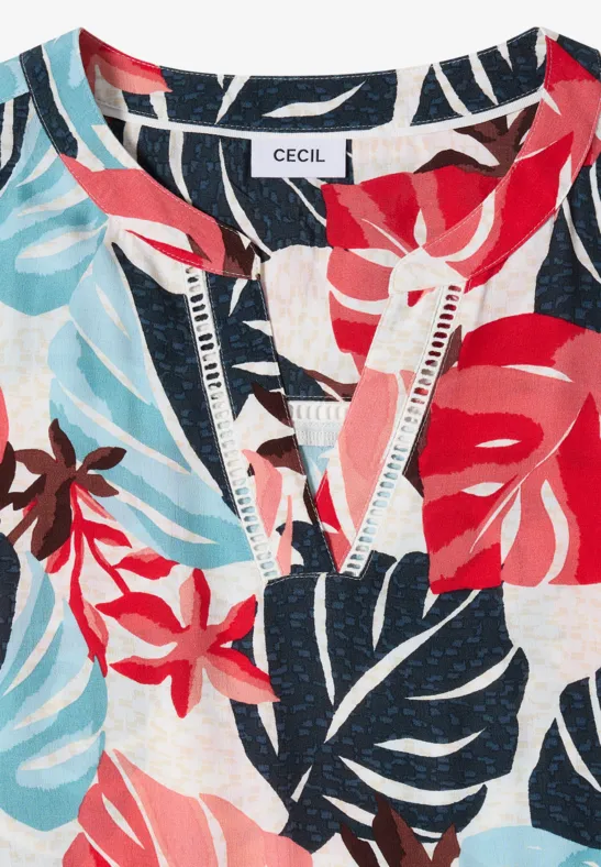 Top sans manches à imprimé tropical de fleurs et de feuilles, col en V et couleurs vives