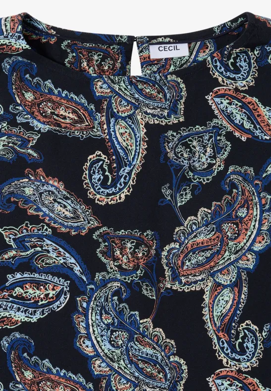 Haut bleu marine avec motif cachemire coloré
