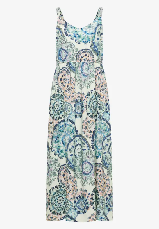 Robe d'été longue sans manches avec imprimé mosaïque bleu-vert et coupe fluide