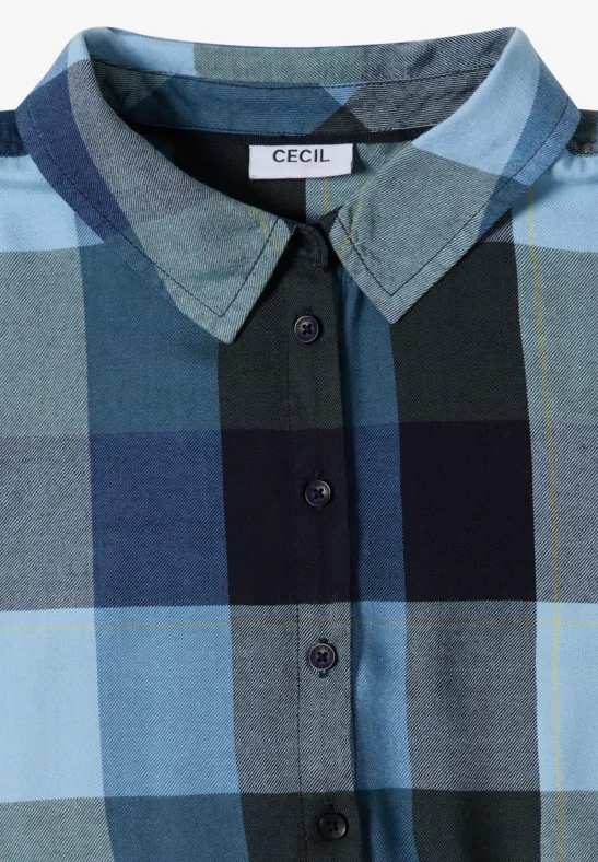 Chemise à carreaux plissée bleu et vert avec étiquette CECIL.