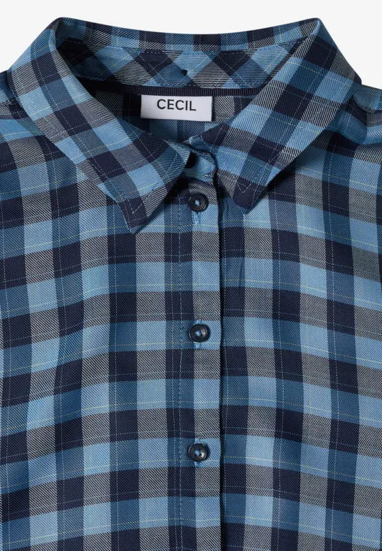 Blau kariertes Hemd mit Knopfleiste und Kragen, Marke Cecil.