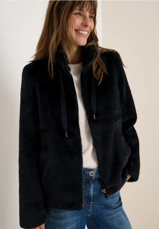 Kurze Fellimitat Jacke dark navy blue