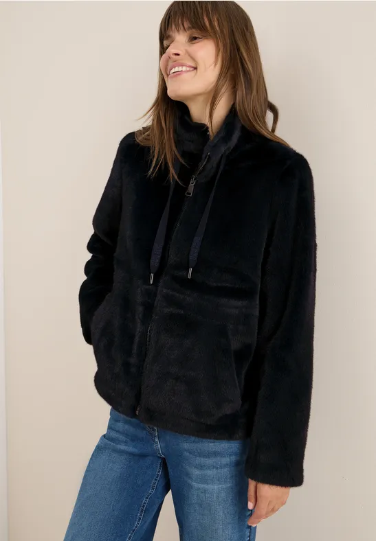 Kurze Fellimitat Jacke dark navy blue