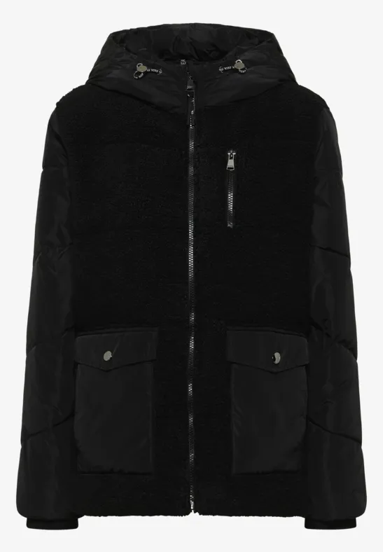 Teddy Jacke mit Strukturmix Black
