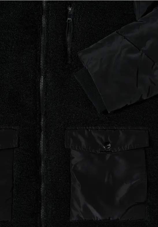 Teddy Jacke mit Strukturmix Black
