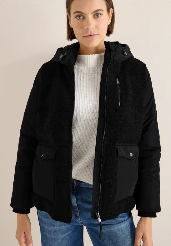 Teddy Jacke mit Strukturmix Black