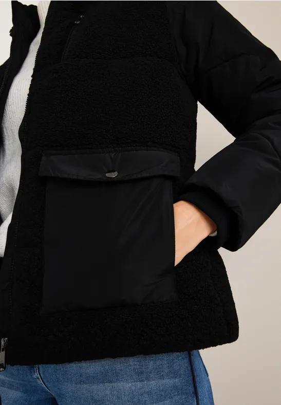 Teddy Jacke mit Strukturmix Black