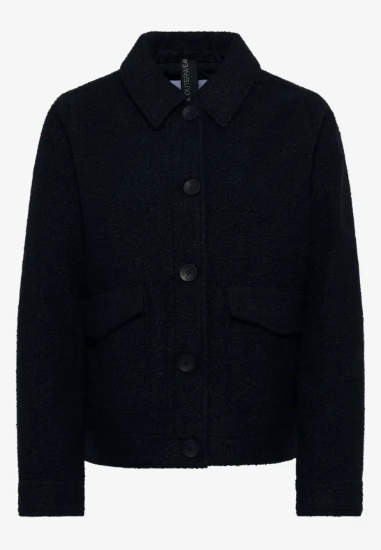 Wol-look jas dark navy blue