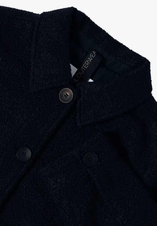 Wol-look jas dark navy blue