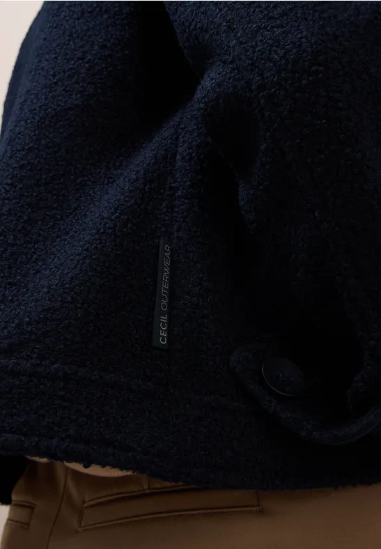 Wol-look jas dark navy blue