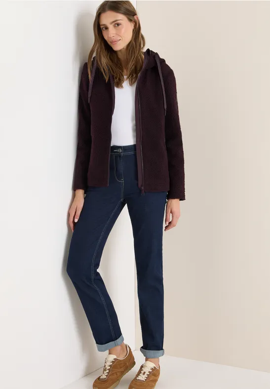 Kurze Wolloptik-Jacke dark plum