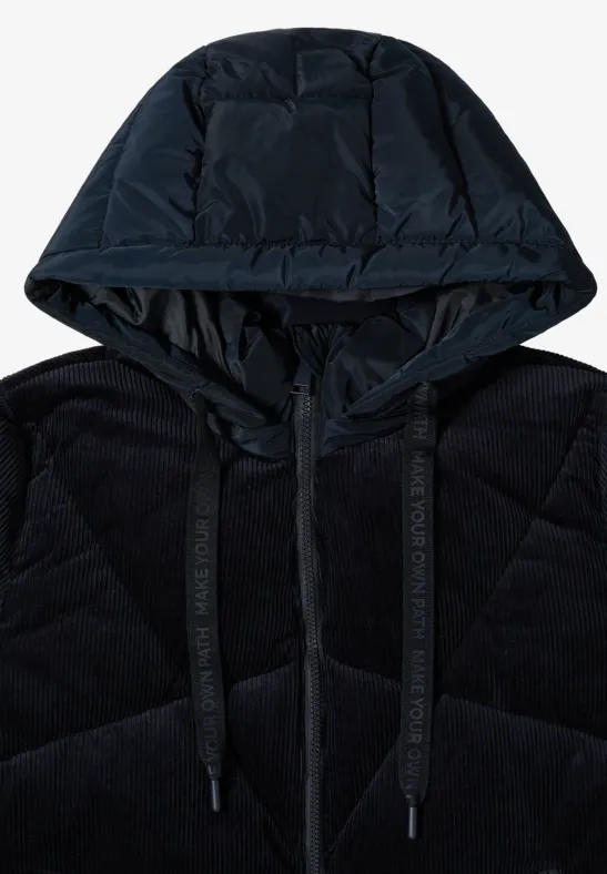 Pufferjack met ribfluwelen mix dark navy blue