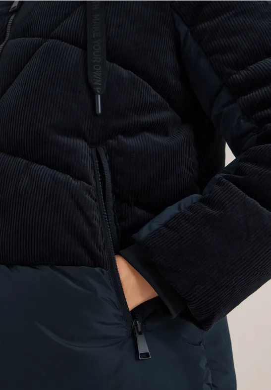 Pufferjack met ribfluwelen mix dark navy blue