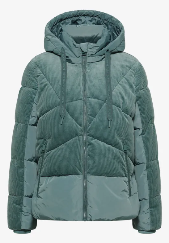 Pufferjack met ribfluwelen mix ice hill green