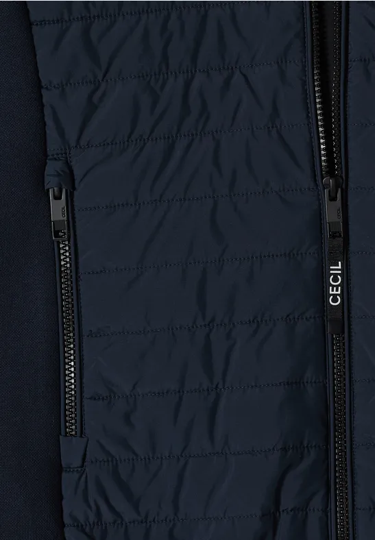 Jas met structuurmix en capuchon blue navy