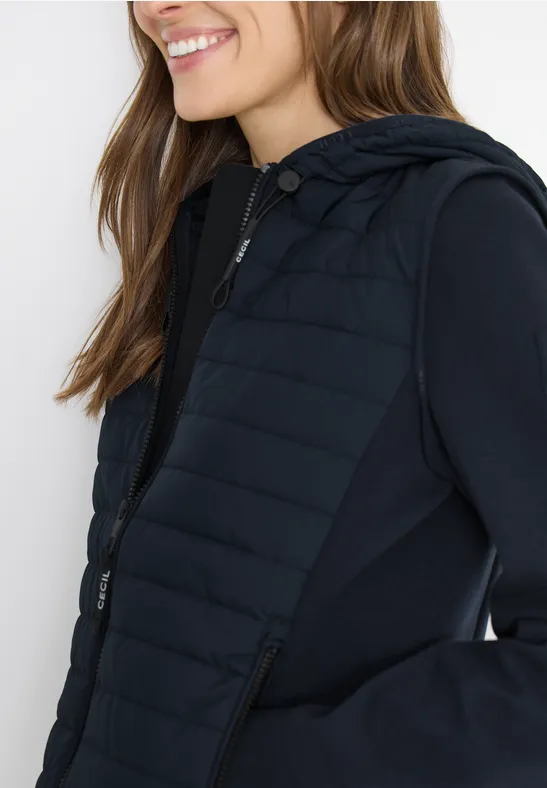 Jas met structuurmix en capuchon blue navy