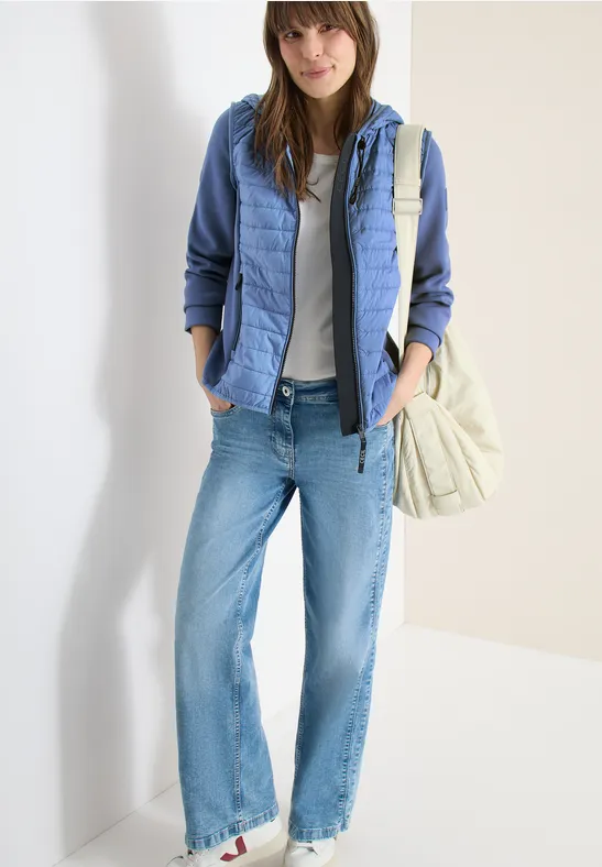 Jas met structuurmix en capuchon coal blue