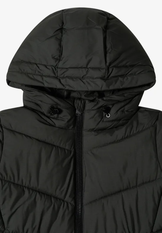 Schwarze Steppkapuzenjacke aus leichtem Material