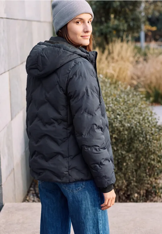 Gewatteerd jack met capuchon en ritssluiting dark navy blue