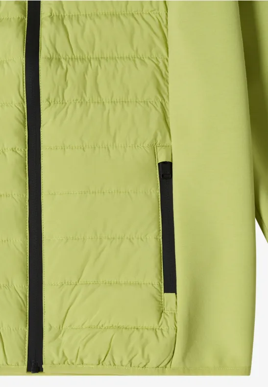 Veste matelassée vert clair avec fermeture éclair intégrale, poches latérales et manches Softshell