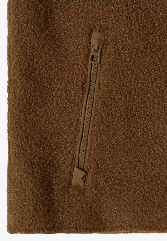 Braunes Fleece mit vertikalem Reißverschluss und Zipper.