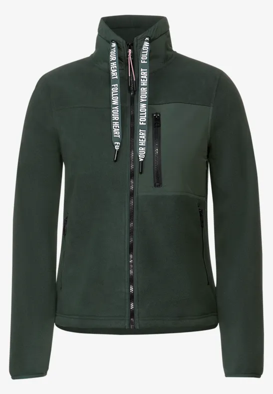 Fleecejacke im Materialmix deep pine green