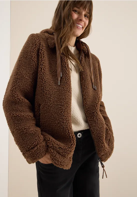 Teddy-Overshirt mit Kapuze mocha caramel